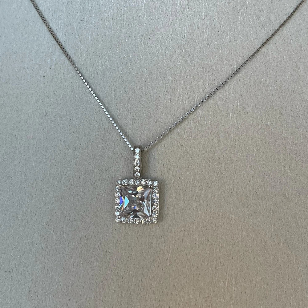 925 Sterling Silver Necklace Charm Jewelry - Super Flash Square Zircon Pendant - Xm389 - Touchy Style