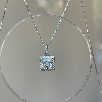 925 Sterling Silver Necklace Charm Jewelry - Super Flash Square Zircon Pendant - Xm389 - Touchy Style