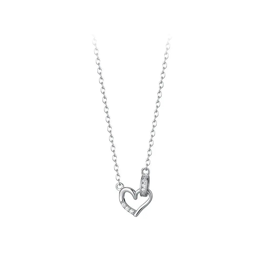 925 Sterling Silver Necklace Charm Jewelry - Zircon Heart Pendant - xl814 - Touchy Style