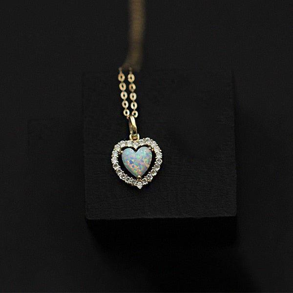 925 Sterling Silver Opal Zircon Heart Choker Necklace Charm Jewelry AZ252 - Touchy Style