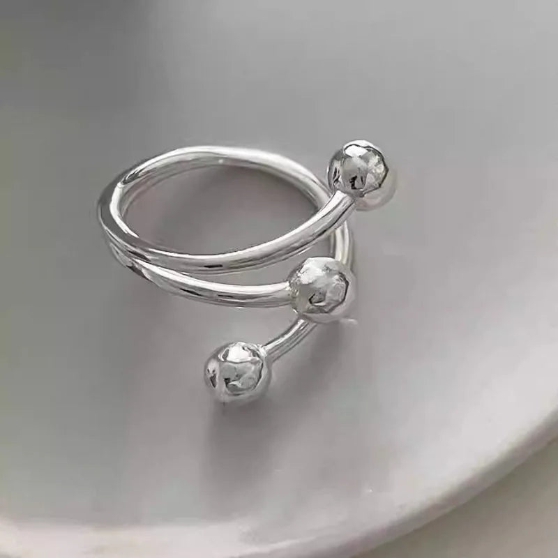 925 Sterling Silver Open Finger Ring Charm Jewelry - Triple Bead Ball - TSJ96 - Touchy Style