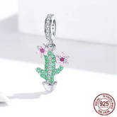 925 Sterling Silver Pendent Charm Jewelry Crystal Cactus 