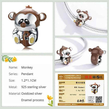 925 Sterling Silver Pendent Charm Jewelry Lovely Monkey 