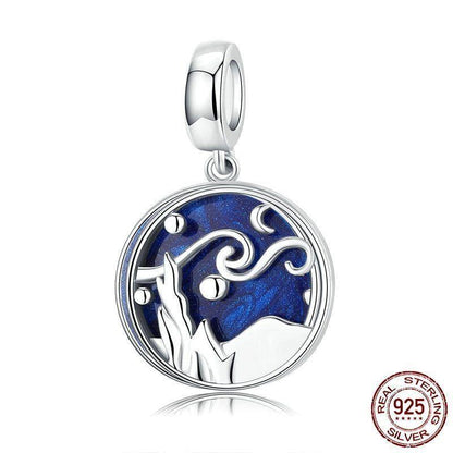 925 Sterling Silver Pendent Charm Jewelry Night Blue Starry Sky 