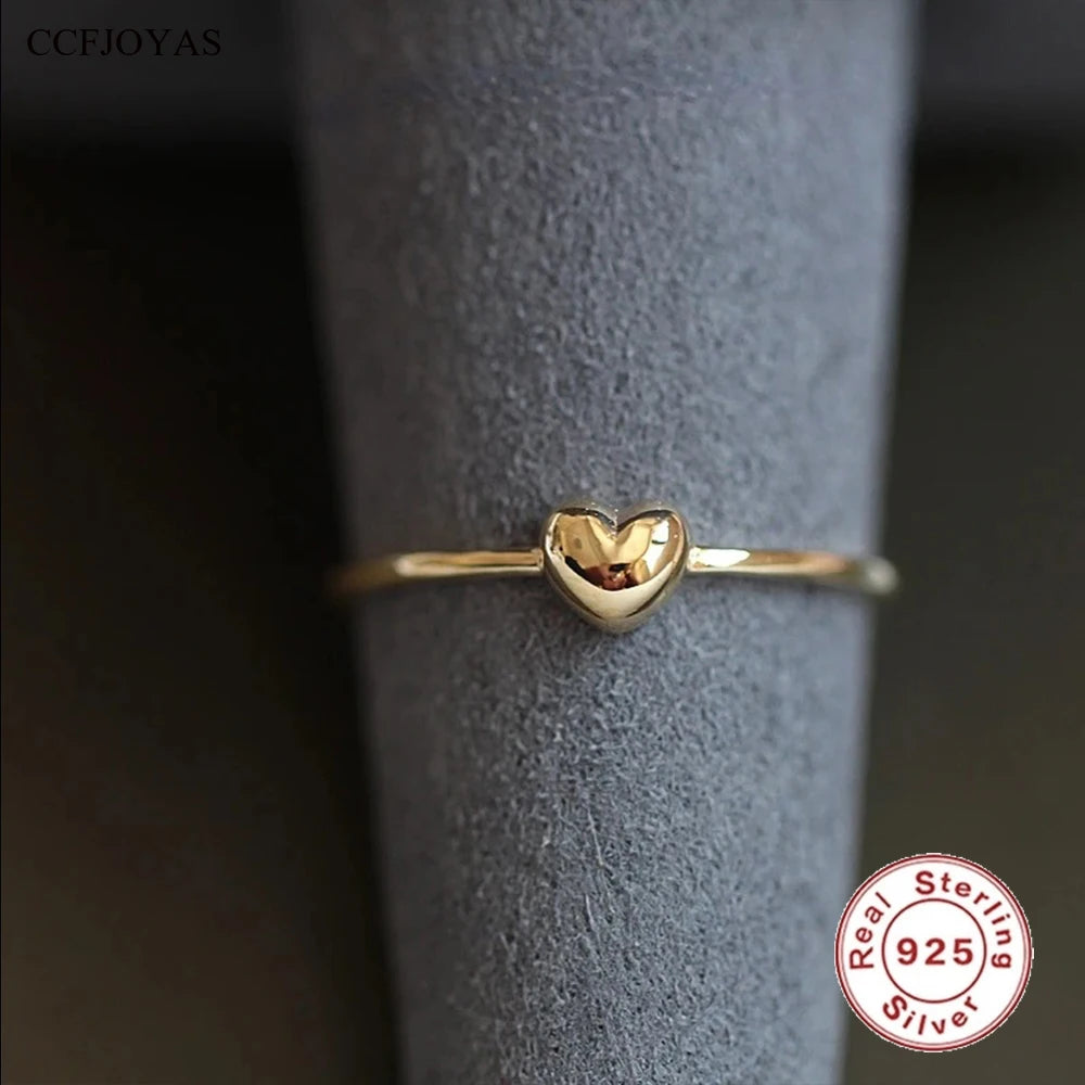 925 Sterling Silver 14K Gold Plated Finger Ring Charm Jewelry - Tiny Heart - Xm101 - Touchy Style