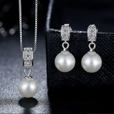 925 Sterling Silver Simulated White Pearl Necklace Charm Jewelry FB316 - Touchy Style .