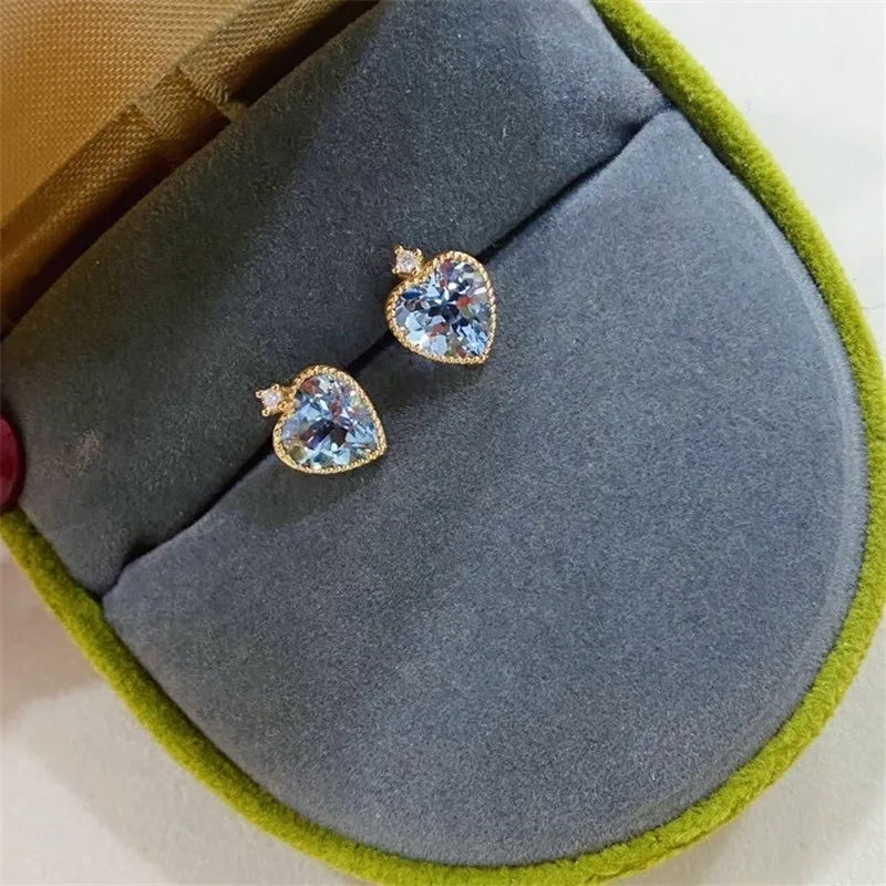 925 Sterling Silver Stud Earring Charm Jewelry - Sapphire Heart Shaped - Xm251-E - Touchy Style