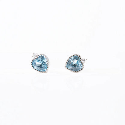 925 Sterling Silver Stud Earring Charm Jewelry - Sapphire Heart Shaped - Xm251-E - Touchy Style