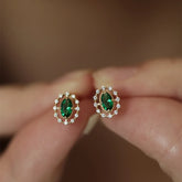 925 Sterling Silver Stud Earrings Charm Jewelry - Emerald Zircon Oval - Xm360 - Touchy Style