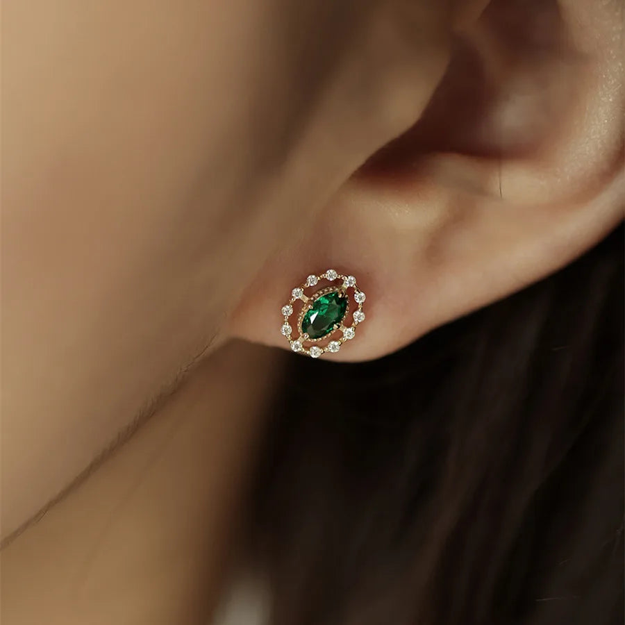 925 Sterling Silver Stud Earrings Charm Jewelry - Emerald Zircon Oval - Xm360 - Touchy Style