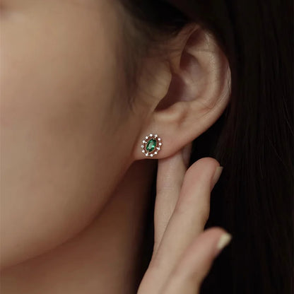 925 Sterling Silver Stud Earrings Charm Jewelry - Emerald Zircon Oval - Xm360 - Touchy Style