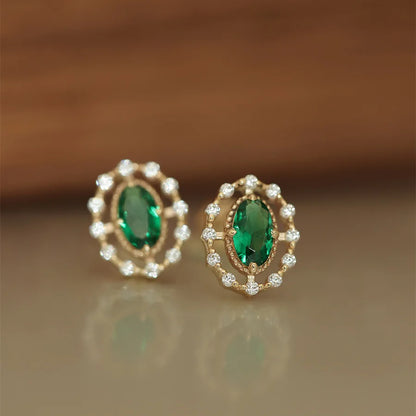 925 Sterling Silver Stud Earrings Charm Jewelry - Emerald Zircon Oval - Xm360 - Touchy Style