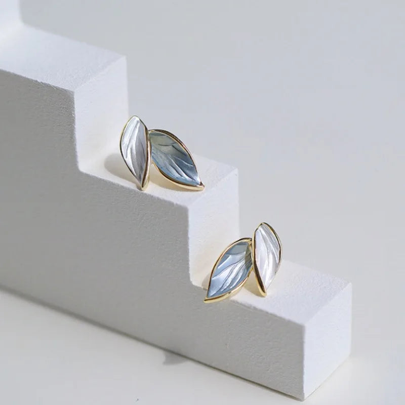 925 Sterling Silver Stud Earrings Charm Jewelry - Geometric Enamel Leaf - TSJ150 - Touchy Style