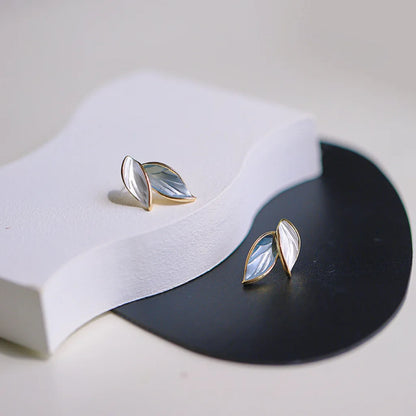 925 Sterling Silver Stud Earrings Charm Jewelry - Geometric Enamel Leaf - TSJ150 - Touchy Style