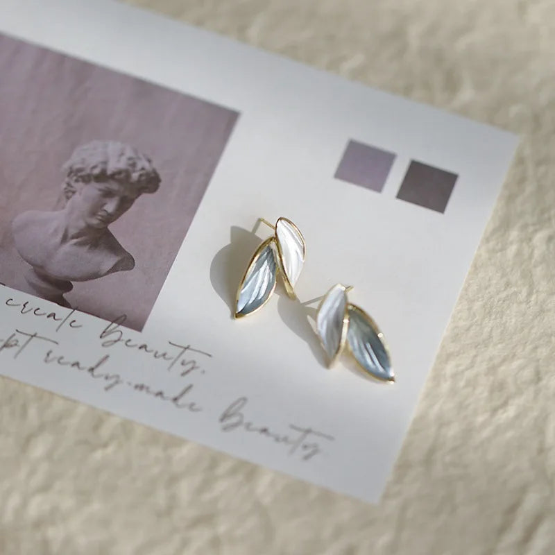 925 Sterling Silver Stud Earrings Charm Jewelry - Geometric Enamel Leaf - TSJ150 - Touchy Style