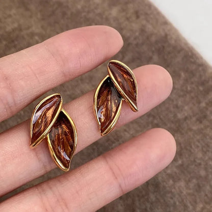 925 Sterling Silver Stud Earrings Charm Jewelry - Geometric Enamel Leaf - TSJ150 - Touchy Style