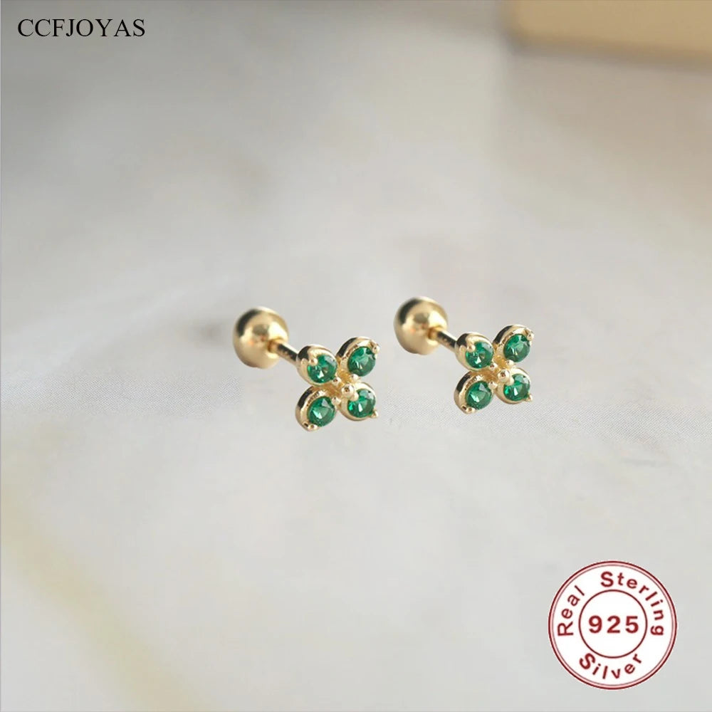 925 Sterling Silver Stud Earrings Charm Jewelry - Green Zircon Flower - Xm241 - Touchy Style