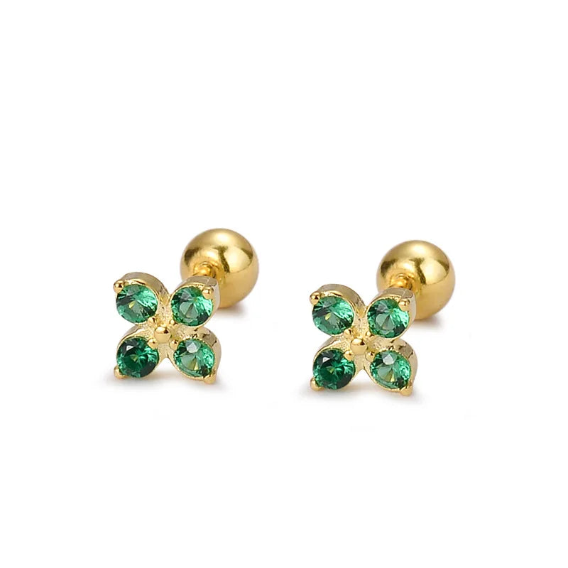 925 Sterling Silver Stud Earrings Charm Jewelry - Green Zircon Flower - Xm241 - Touchy Style