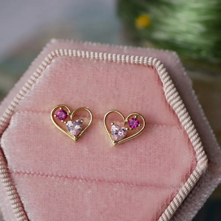 925 Sterling Silver Stud Earrings Charm Jewelry - Hollow Pink Heart - Xm369 - Touchy Style