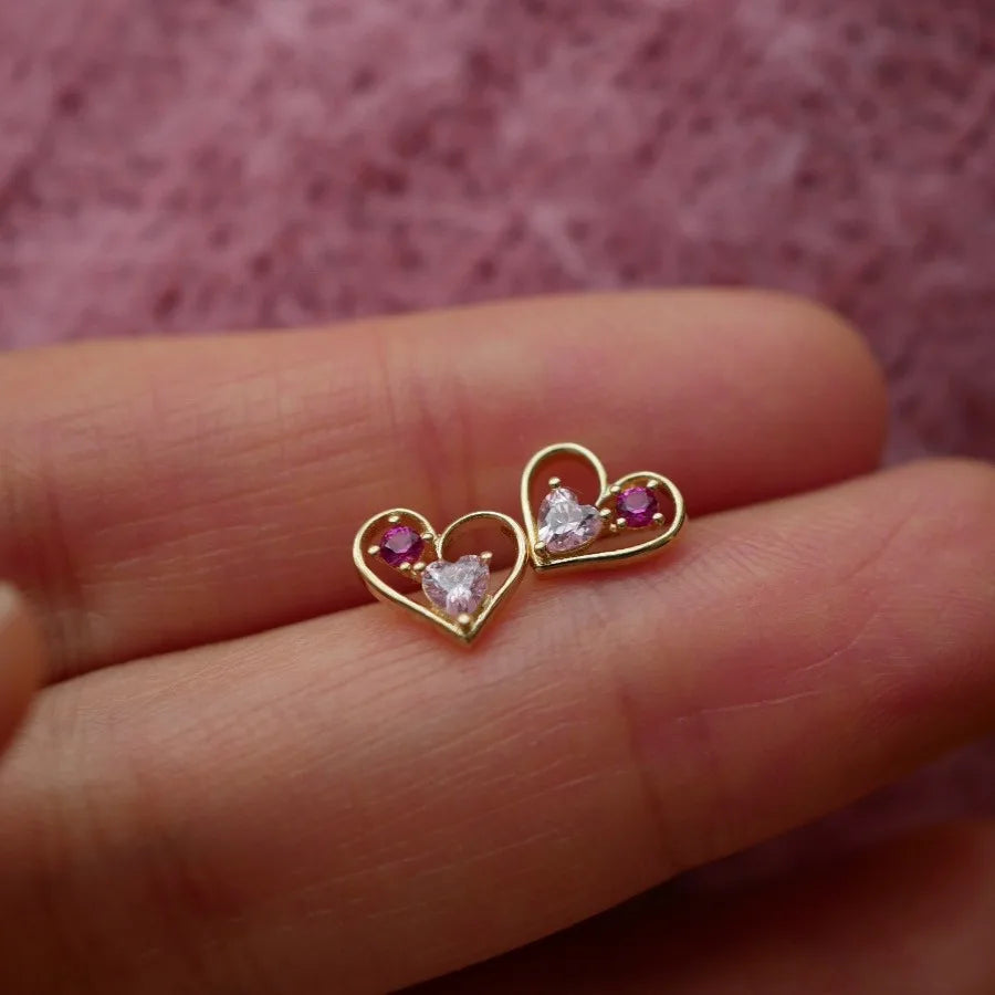 925 Sterling Silver Stud Earrings Charm Jewelry - Hollow Pink Heart - Xm369 - Touchy Style