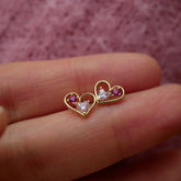 925 Sterling Silver Stud Earrings Charm Jewelry - Hollow Pink Heart - Xm369 - Touchy Style