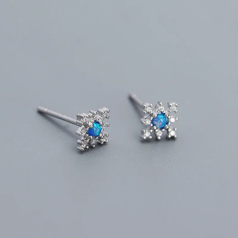 925 Sterling Silver Stud Earrings Charm Jewelry - Mini Opal Flower - YH0437 - Touchy Style