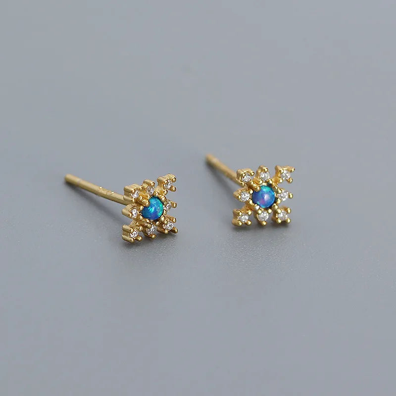 925 Sterling Silver Stud Earrings Charm Jewelry - Mini Opal Flower - YH0437 - Touchy Style