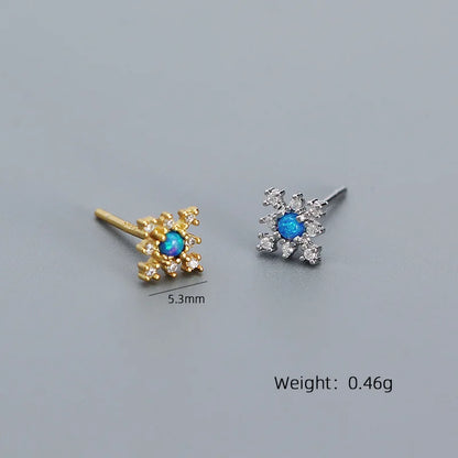 925 Sterling Silver Stud Earrings Charm Jewelry - Mini Opal Flower - YH0437 - Touchy Style