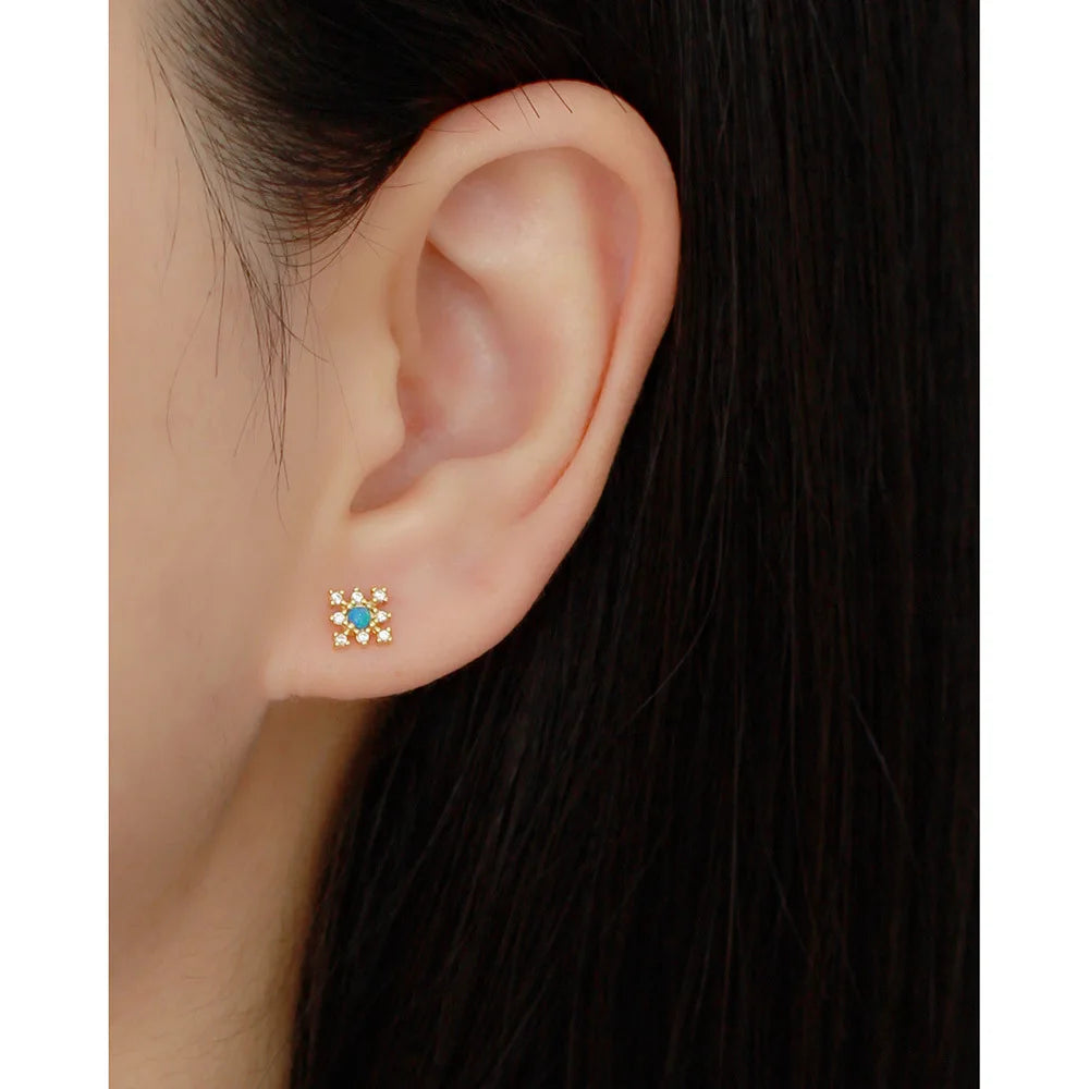 925 Sterling Silver Stud Earrings Charm Jewelry - Mini Opal Flower - YH0437 - Touchy Style