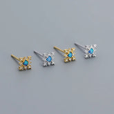 925 Sterling Silver Stud Earrings Charm Jewelry - Mini Opal Flower - YH0437 - Touchy Style