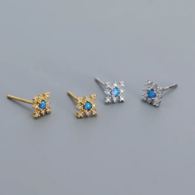 925 Sterling Silver Stud Earrings Charm Jewelry - Mini Opal Flower - YH0437 - Touchy Style