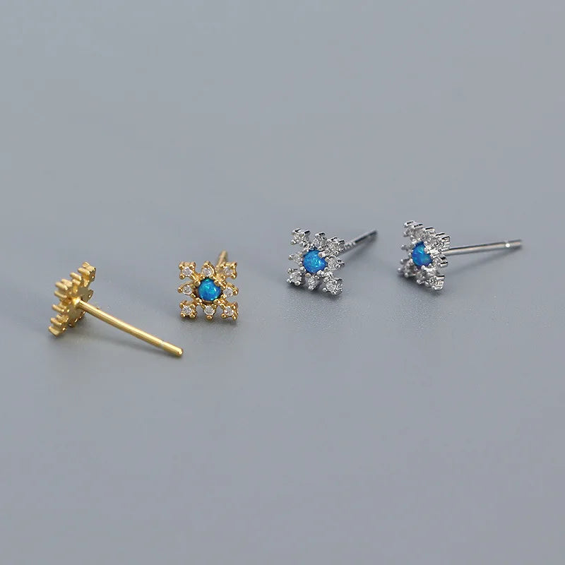 925 Sterling Silver Stud Earrings Charm Jewelry - Mini Opal Flower - YH0437 - Touchy Style