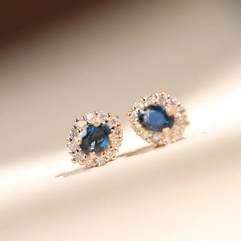 925 Sterling Silver Stud Earrings Charm Jewelry - Oval Blue Spinel Zirconia - Xm383 - Touchy Style