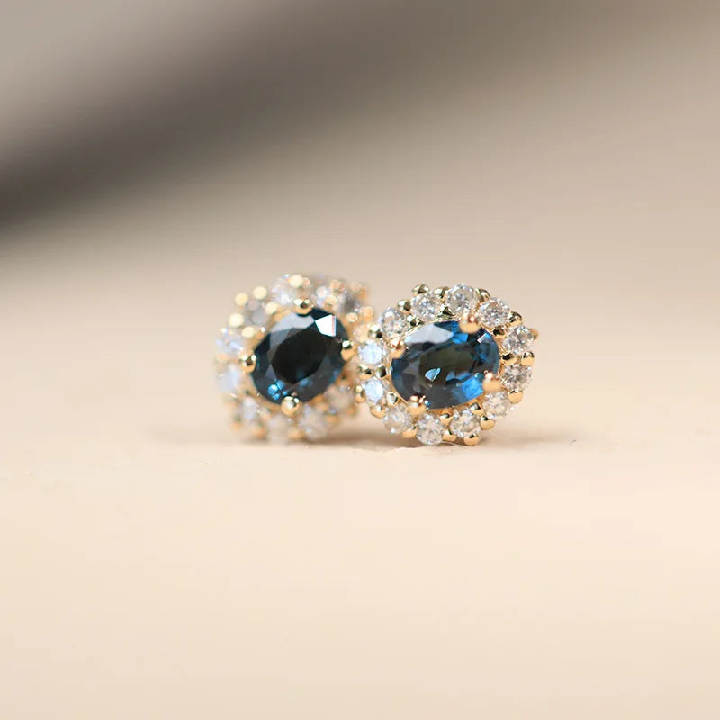 925 Sterling Silver Stud Earrings Charm Jewelry - Oval Blue Spinel Zirconia - Xm383 - Touchy Style