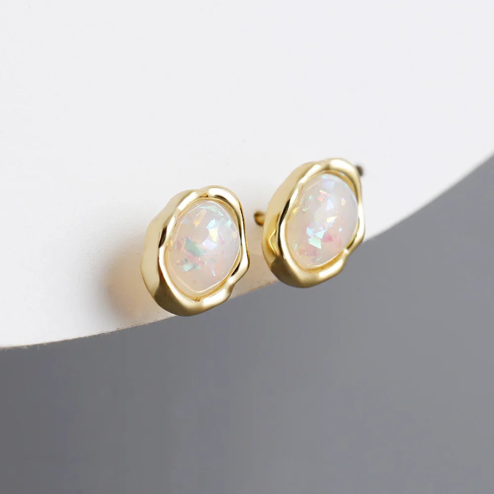 925 Sterling Silver Stud Earrings Charm Jewelry - Oval Colorful Opal - MD329 - Touchy Style