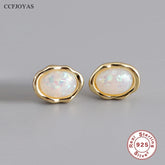 925 Sterling Silver Stud Earrings Charm Jewelry - Oval Colorful Opal - MD329 - Touchy Style