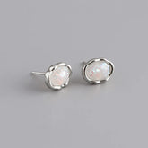 925 Sterling Silver Stud Earrings Charm Jewelry - Oval Colorful Opal - MD329 - Touchy Style