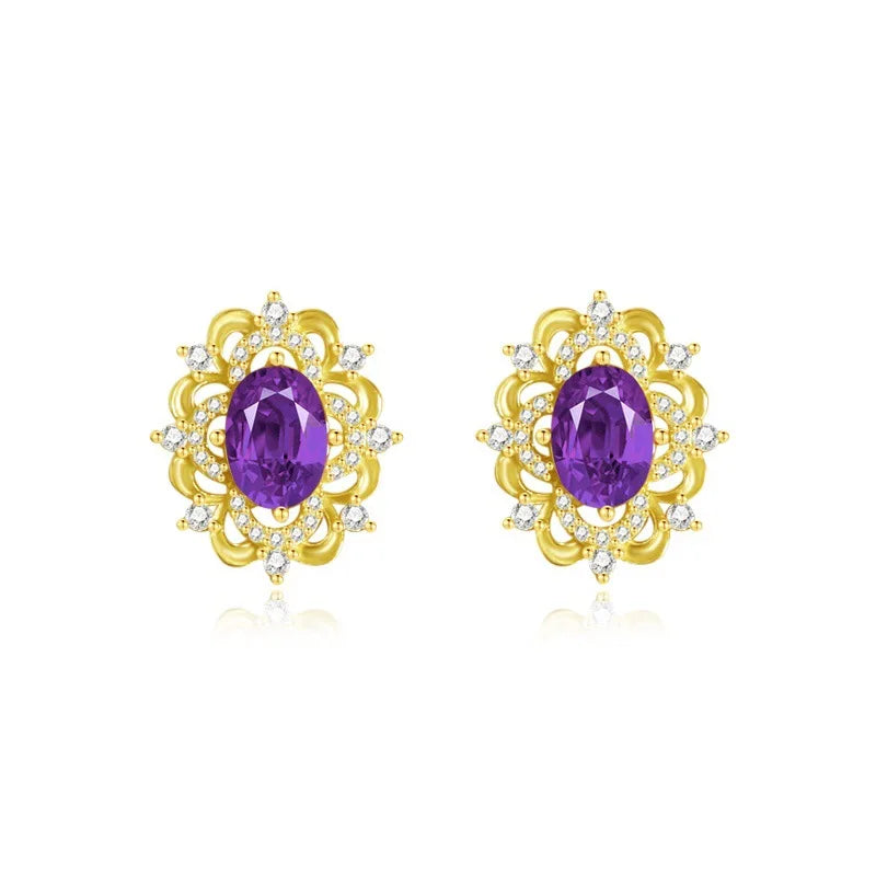 925 Sterling Silver Stud Earrings Charm Jewelry - Retro Light Amethyst - Xm282 - Touchy Style