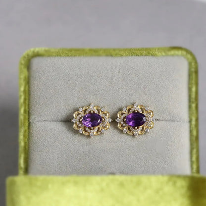 925 Sterling Silver Stud Earrings Charm Jewelry - Retro Light Amethyst - Xm282 - Touchy Style