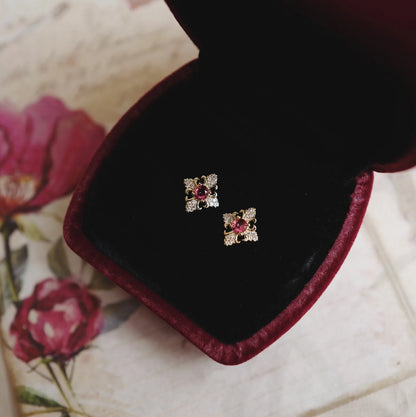 925 Sterling Silver Stud Earrings Charm Jewelry - Rose red Zircon - Xm331 - Touchy Style