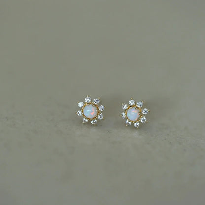 925 Sterling Silver Stud Earrings Charm Jewelry - Sunflower Mini Opal - Xm398 - Touchy Style