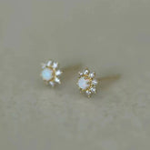 925 Sterling Silver Stud Earrings Charm Jewelry - Sunflower Mini Opal - Xm398 - Touchy Style