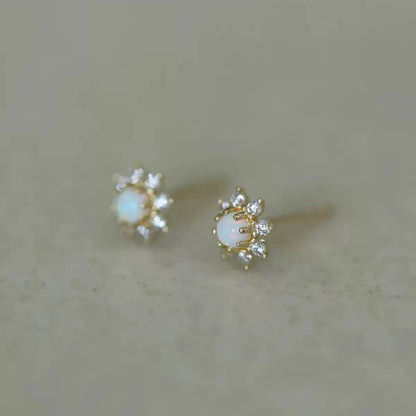 925 Sterling Silver Stud Earrings Charm Jewelry - Sunflower Mini Opal - Xm398 - Touchy Style