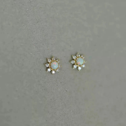 925 Sterling Silver Stud Earrings Charm Jewelry - Sunflower Mini Opal - Xm398 - Touchy Style