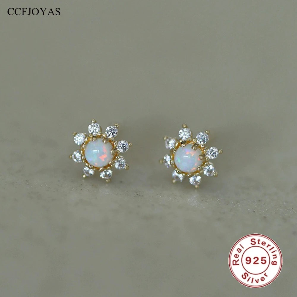 925 Sterling Silver Stud Earrings Charm Jewelry - Sunflower Mini Opal - Xm398 - Touchy Style