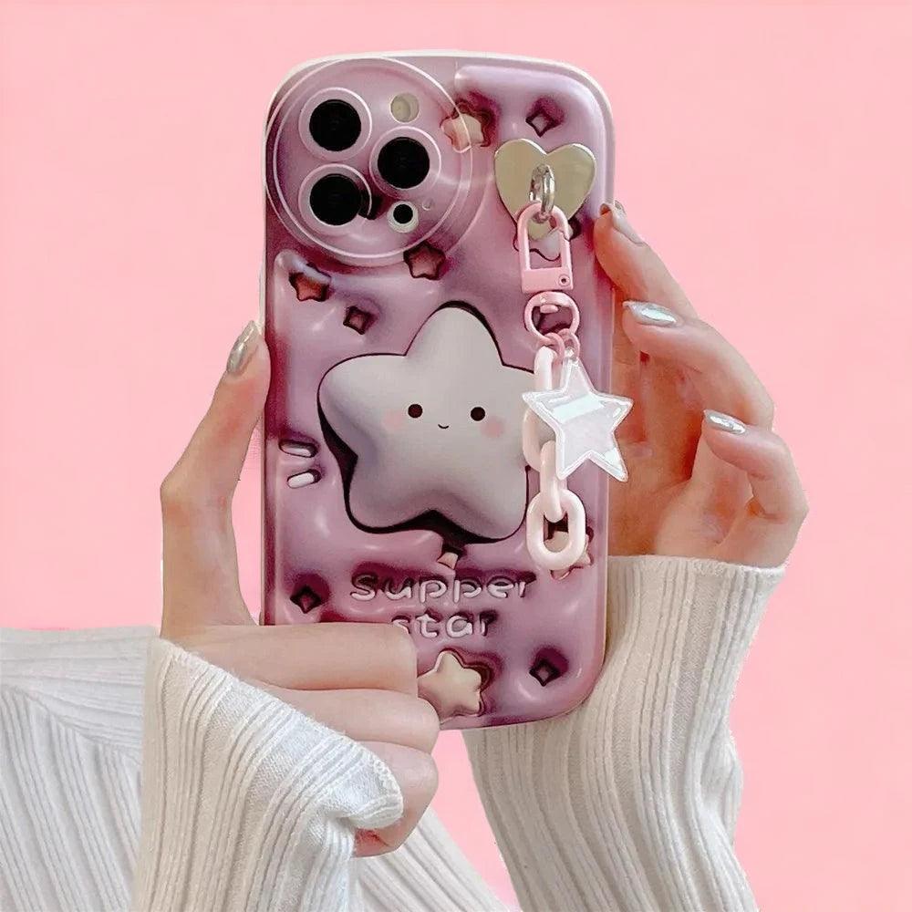 CCPC234 Cute Phone Case for iPhone 11, 14, 13, 12 Pro, 11 Pro Max, XR, X, XS, 7, 8 Plus, SE - With 3D Glitter Star Pendant - Touchy Style