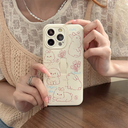 Cute Phone Case for iPhone 15 Pro Max, 14, 13, 11, and 12 – Cartoon Cat &amp; Rabbit Design with Invisible Ring Kickstand – TSP219