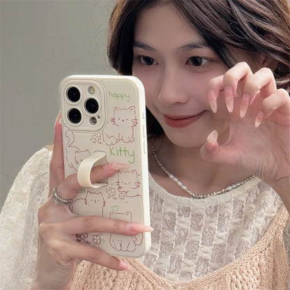 Cute Phone Case for iPhone 15 Pro Max, 14, 13, 11, and 12 – Cartoon Cat &amp; Rabbit Design with Invisible Ring Kickstand – TSP219