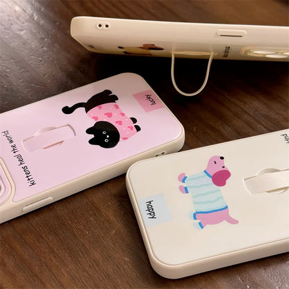 Cute Phone Cases for iPhone 15, 14, 13, 11, or 12 Pro Max - Cartoon Puppy Dog &amp; Cat with Hidden Ring Holder - TSP221