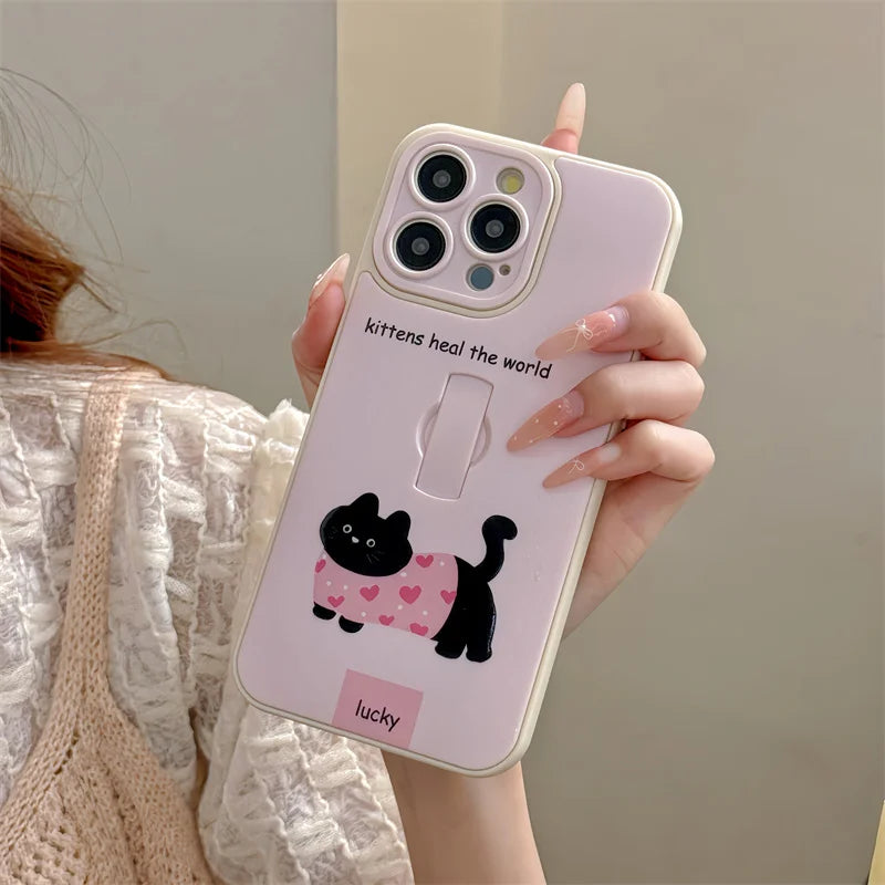 Cute Phone Cases for iPhone 15, 14, 13, 11, or 12 Pro Max - Cartoon Puppy Dog &amp; Cat with Hidden Ring Holder - TSP221